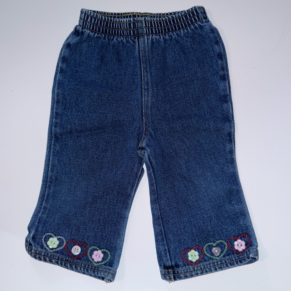 vtg Baby Q girls 6-9 Months Denim Jeans with Heart Embroidery